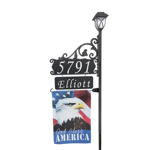 Boardwalk Address Sign with Name Rider, Solar Lamp and Flag Option
