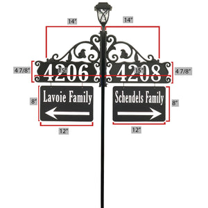 Double Boardwalk Address sign with XL Name Riders and Solar Light