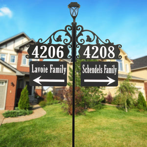 Double Boardwalk Address sign with XL Name Riders and Solar Light