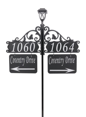 Double Boardwalk Address sign with XL Name Riders and Solar Light