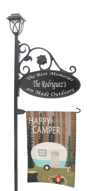 Address America Camping RV Parks Sign Double Sided Reflective Sign with Flag and Solar Light - Great Gift (Happy Camper Flag)