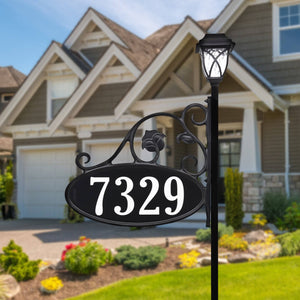 Park Place Oval Reflective Lawn Address Sign With Solar Light