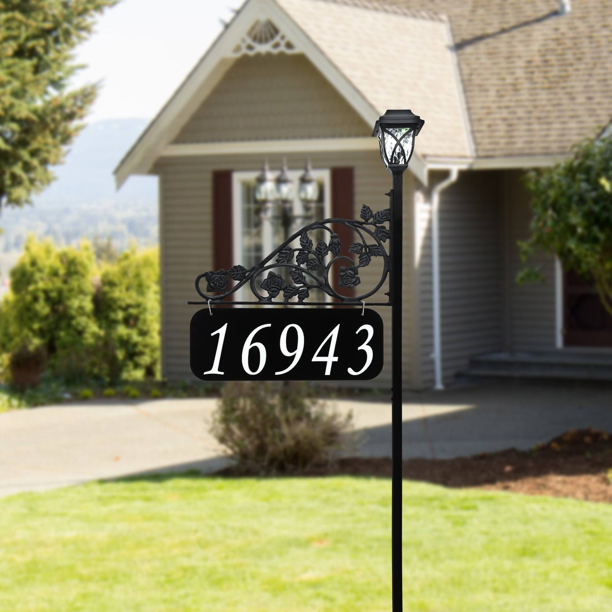 Address America Rose Reflective Double Sided Address Sign With Solar Light