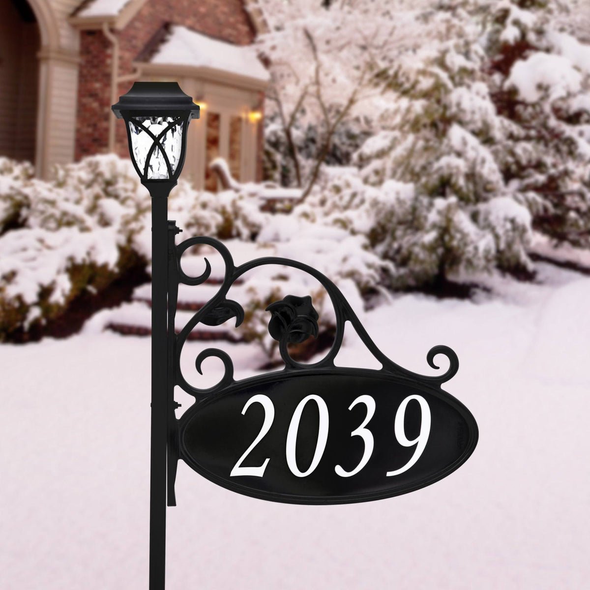 Park Place Oval Reflective Lawn Address Sign With Solar Light