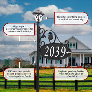 Park Place Oval Reflective Lawn Address Sign With Solar Light