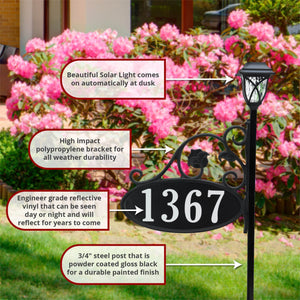 Park Place Oval Reflective Lawn Address Sign With Solar Light