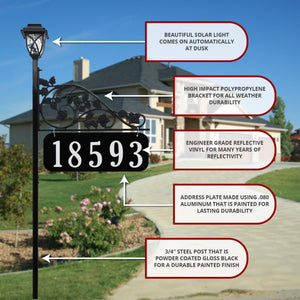 Address America Rose Reflective Double Sided Address Sign With Solar Light