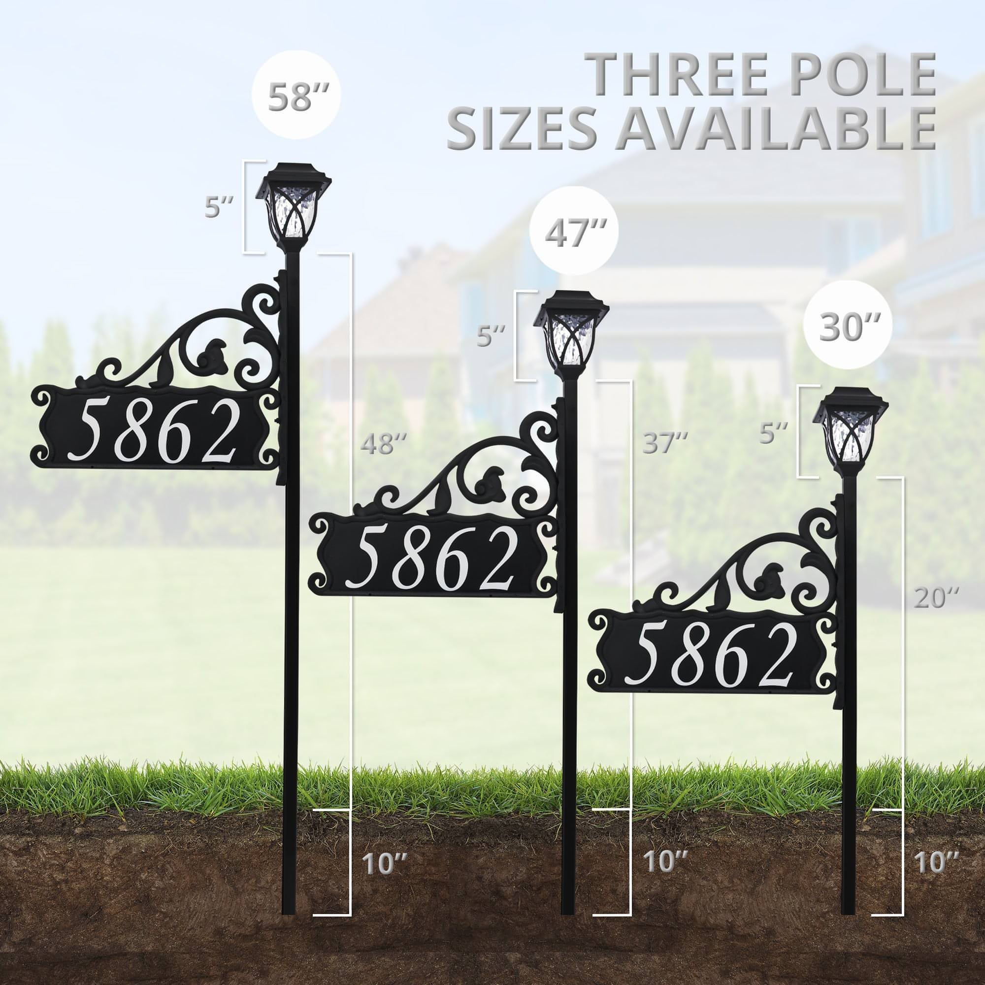 Boardwalk Reflective Lawn Address Sign With LED Solar Light - Address ...