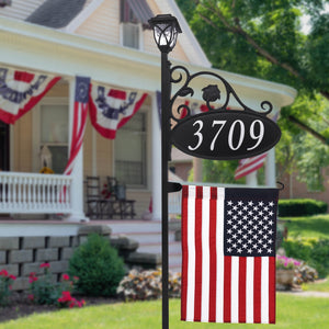 Park Place Reflective Address Sign With Flag And LED Solar Light