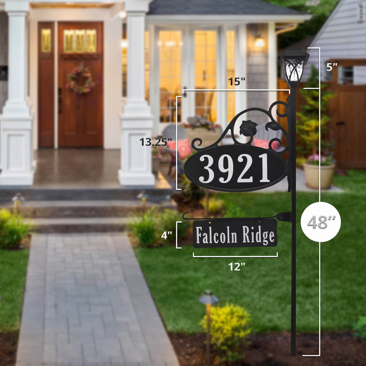 Address America Park Place with Name Rider and Solar Light