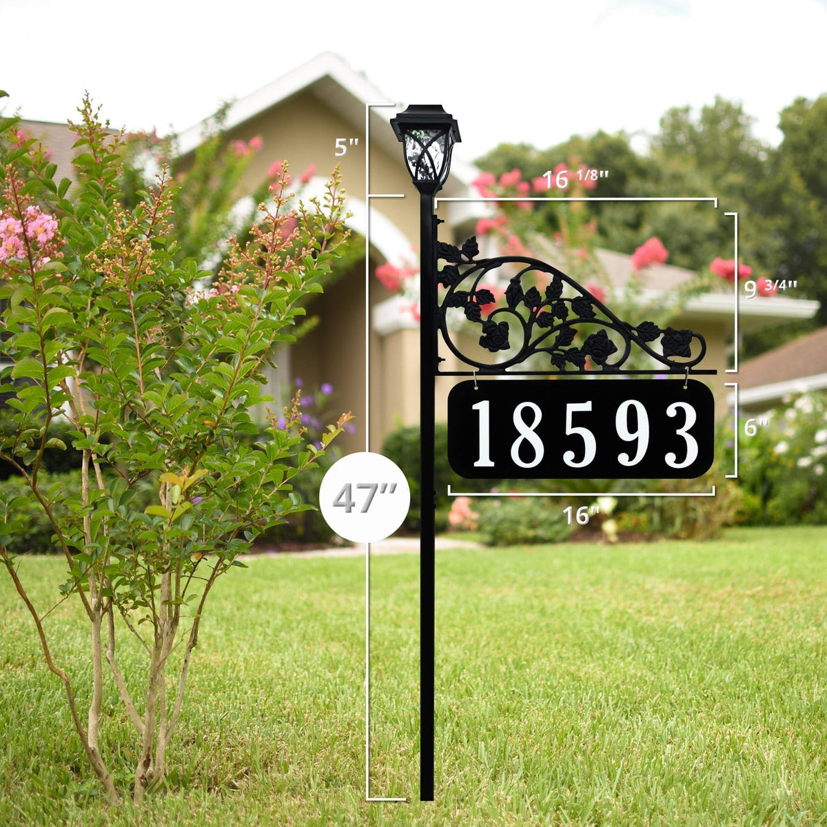 Light Post Address Sign Address America Rose Reflective Double Sided Address Sign With Solar L