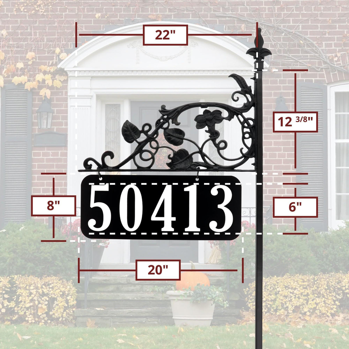 Premium All-Metal Magnolia Reflective Address Sign - 58" Pole