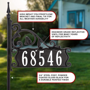 Boardwalk Reflective Address Sign on a 30, 47, or 58 Inch Pole