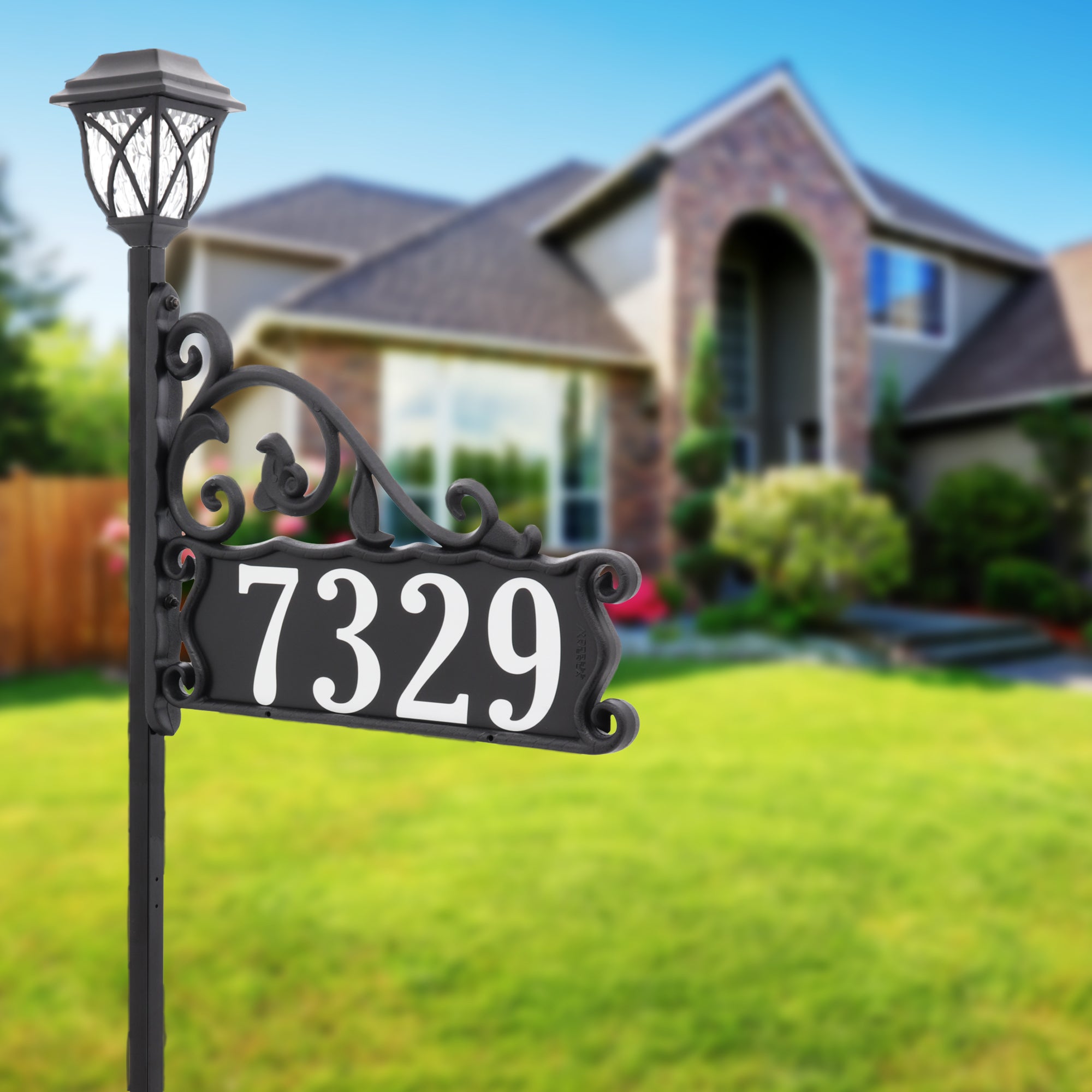 Boardwalk Reflective Lawn Address Sign With LED Solar Light - Address ...