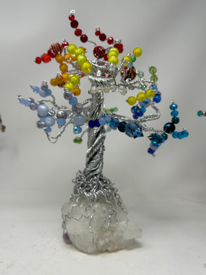 Stunning Handmade Wire Wrap Rainbow Tree Mounted on Genuine Crystal - One Of A Kind Work Of Art