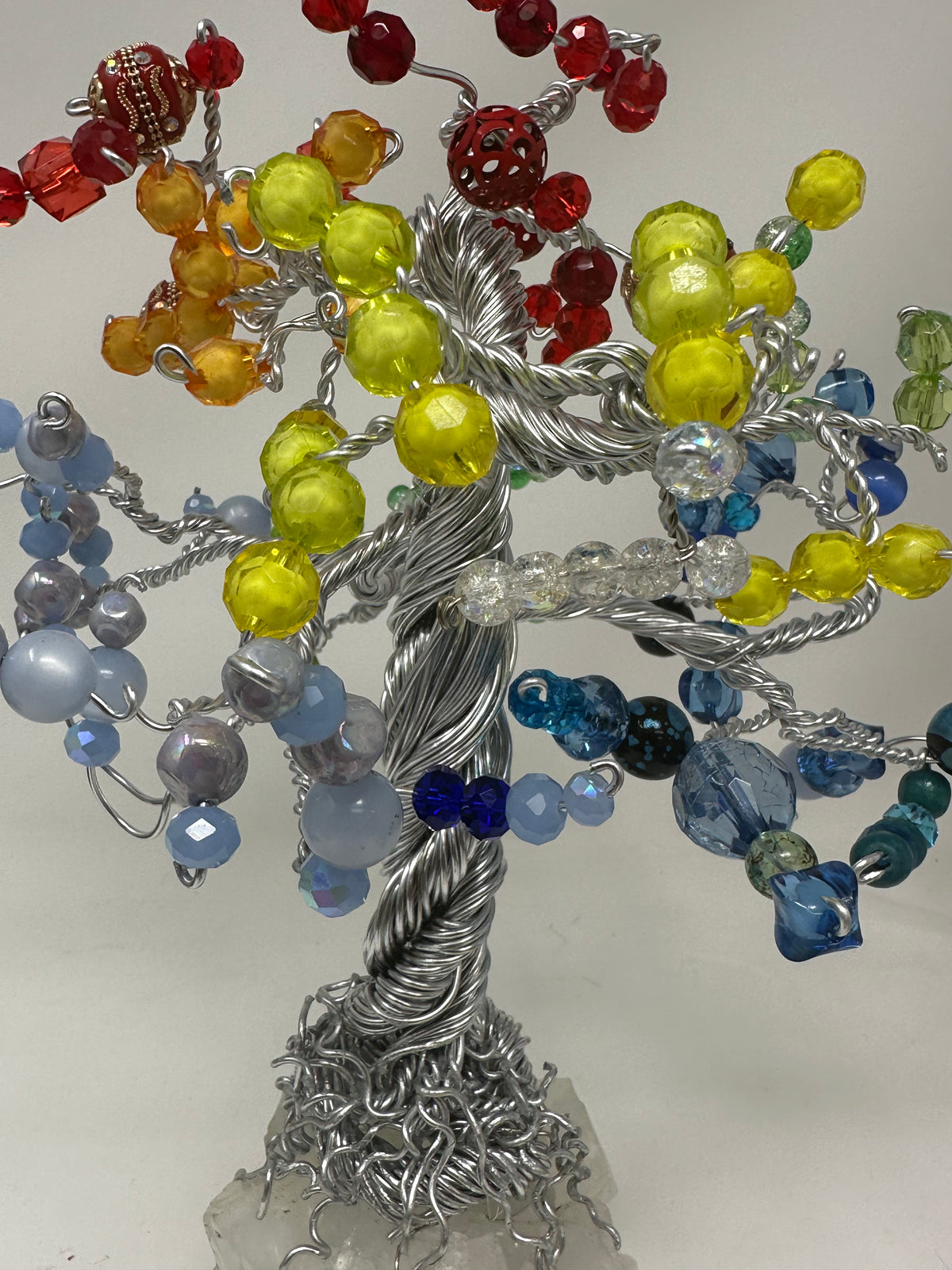 Stunning Handmade Wire Wrap Rainbow Tree Mounted on Genuine Crystal - One Of A Kind Work Of Art