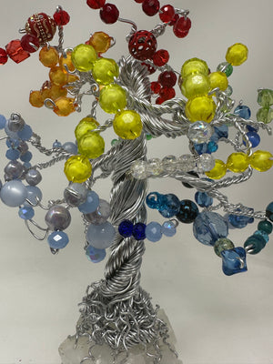 Stunning Handmade Wire Wrap Rainbow Tree Mounted on Genuine Crystal - One Of A Kind Work Of Art