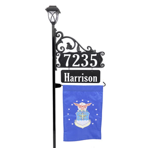 Boardwalk Address Sign with Name Rider, Solar Lamp and Flag Option