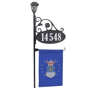 Park Place Reflective Address Sign With Flag And LED Solar Light