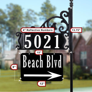 Boardwalk Reflective Address Sign With Extra Large Name Rider