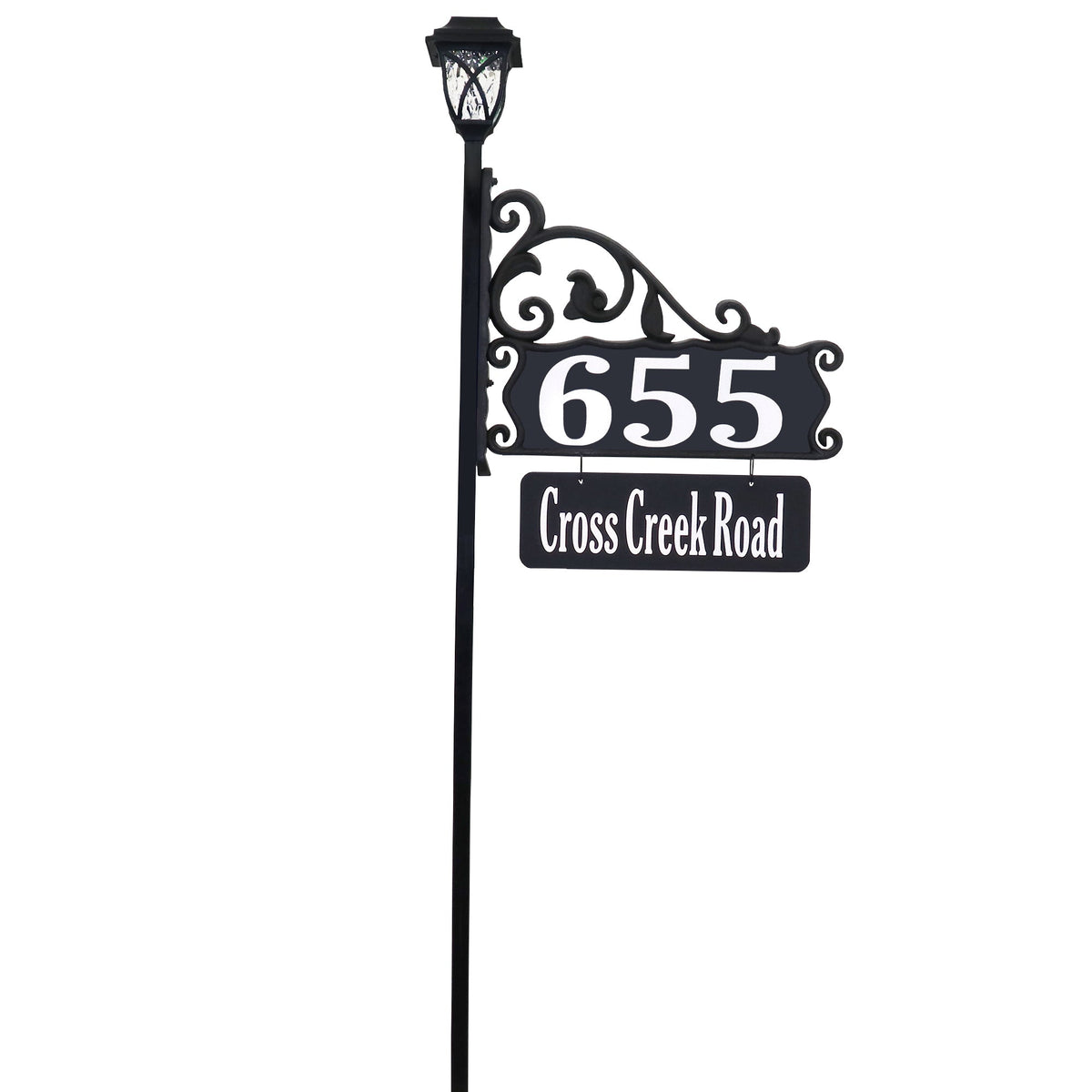 Boardwalk Reflective Address Sign With Name Rider and LED Solar Light