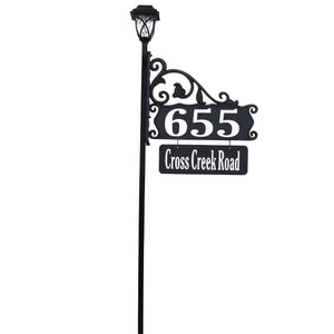 Boardwalk Reflective Address Sign With Name Rider and LED Solar Light