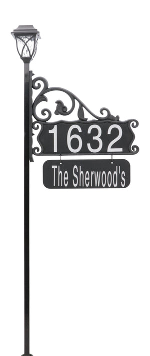 Boardwalk Reflective Address Sign With Name Rider and LED Solar Light