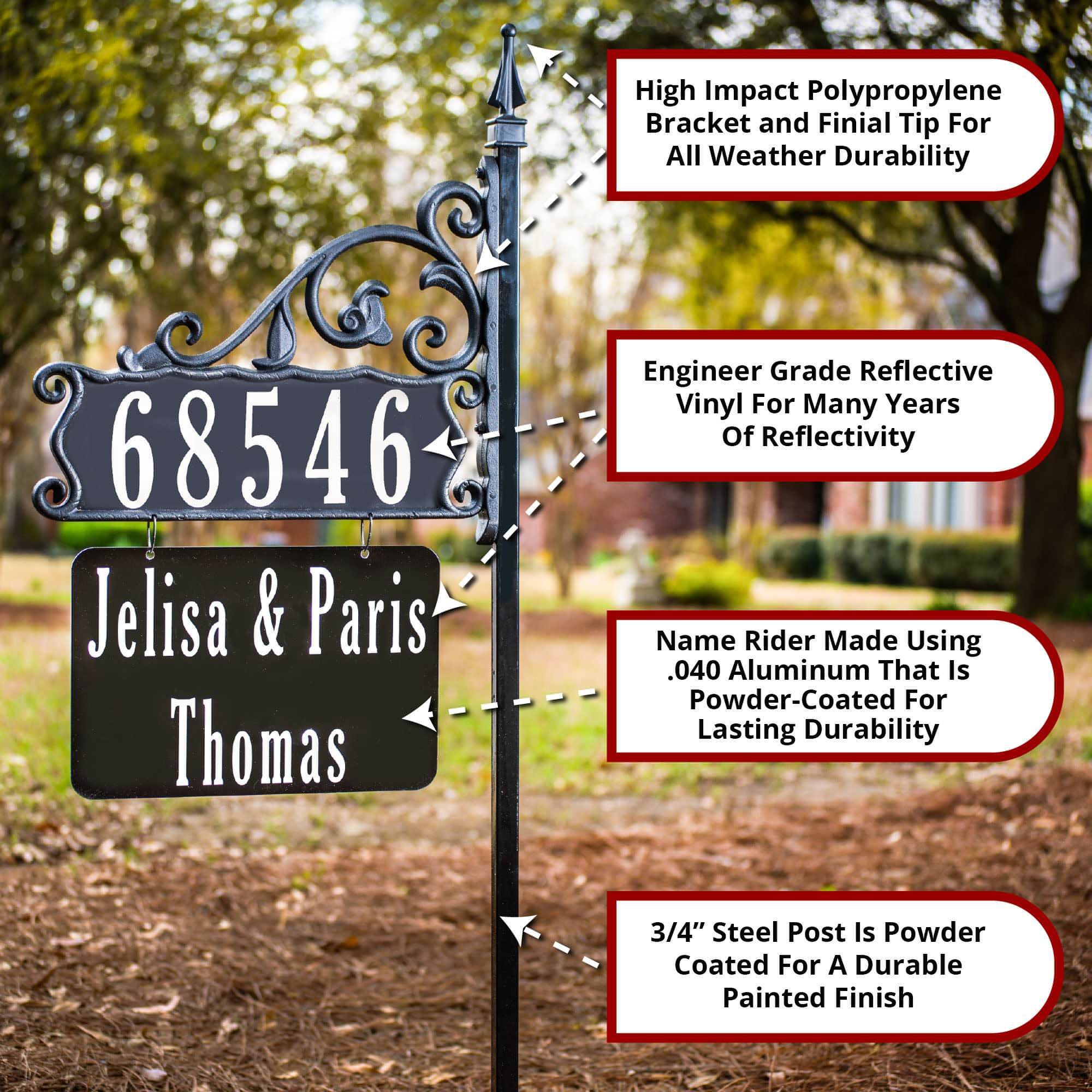 Reflective Address Sign Example Boardwalk Reflective Address Sign With Extra Large Name Rider - Address ...