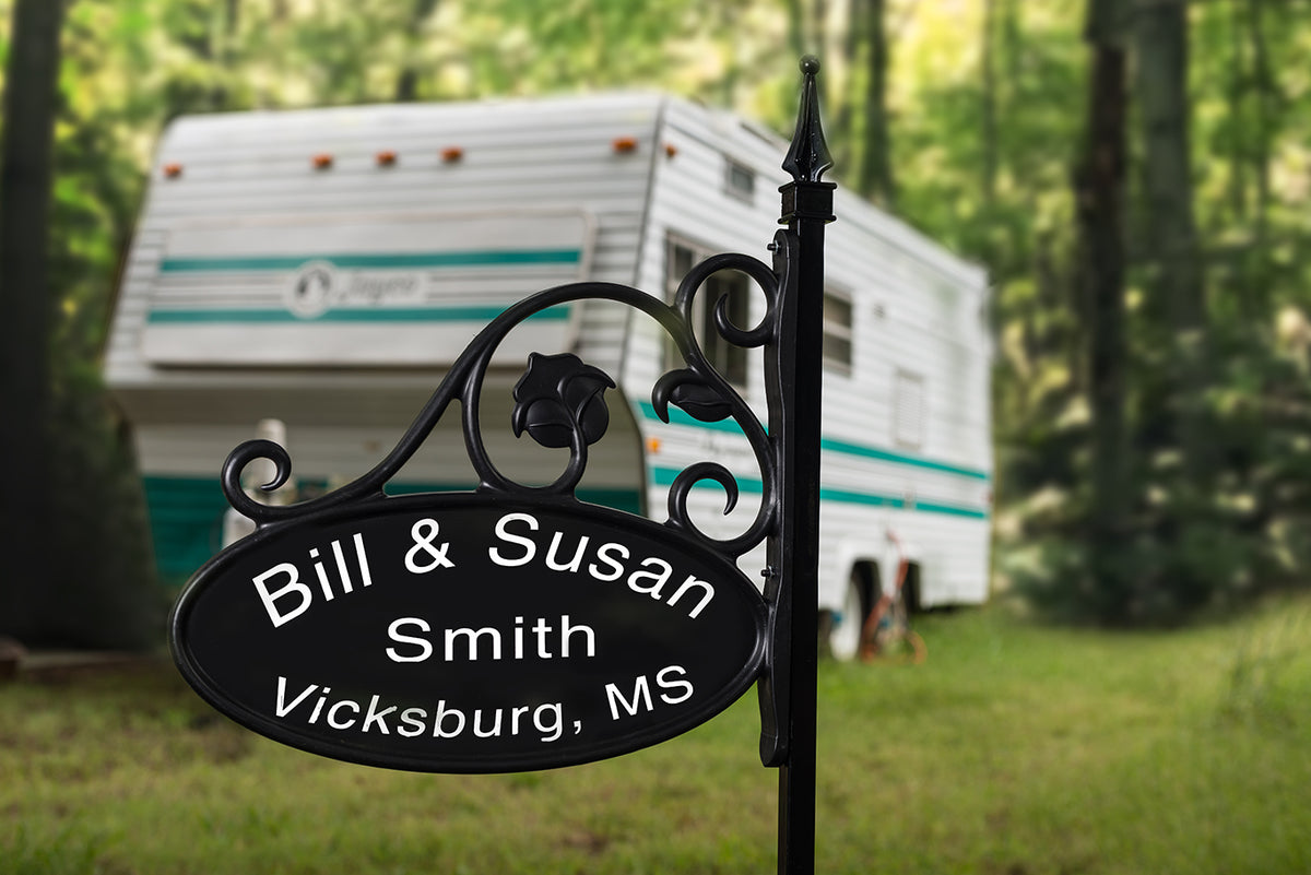 Park Place Reflective Camping Sign With Flagpole