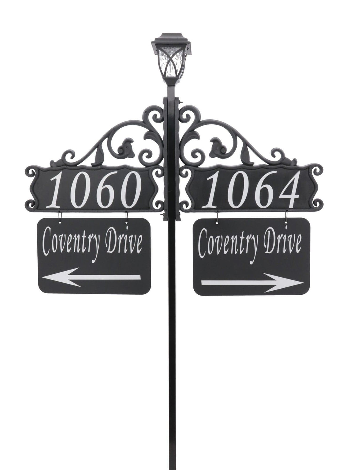 Double Boardwalk Address sign with XL Name Riders and Solar Light