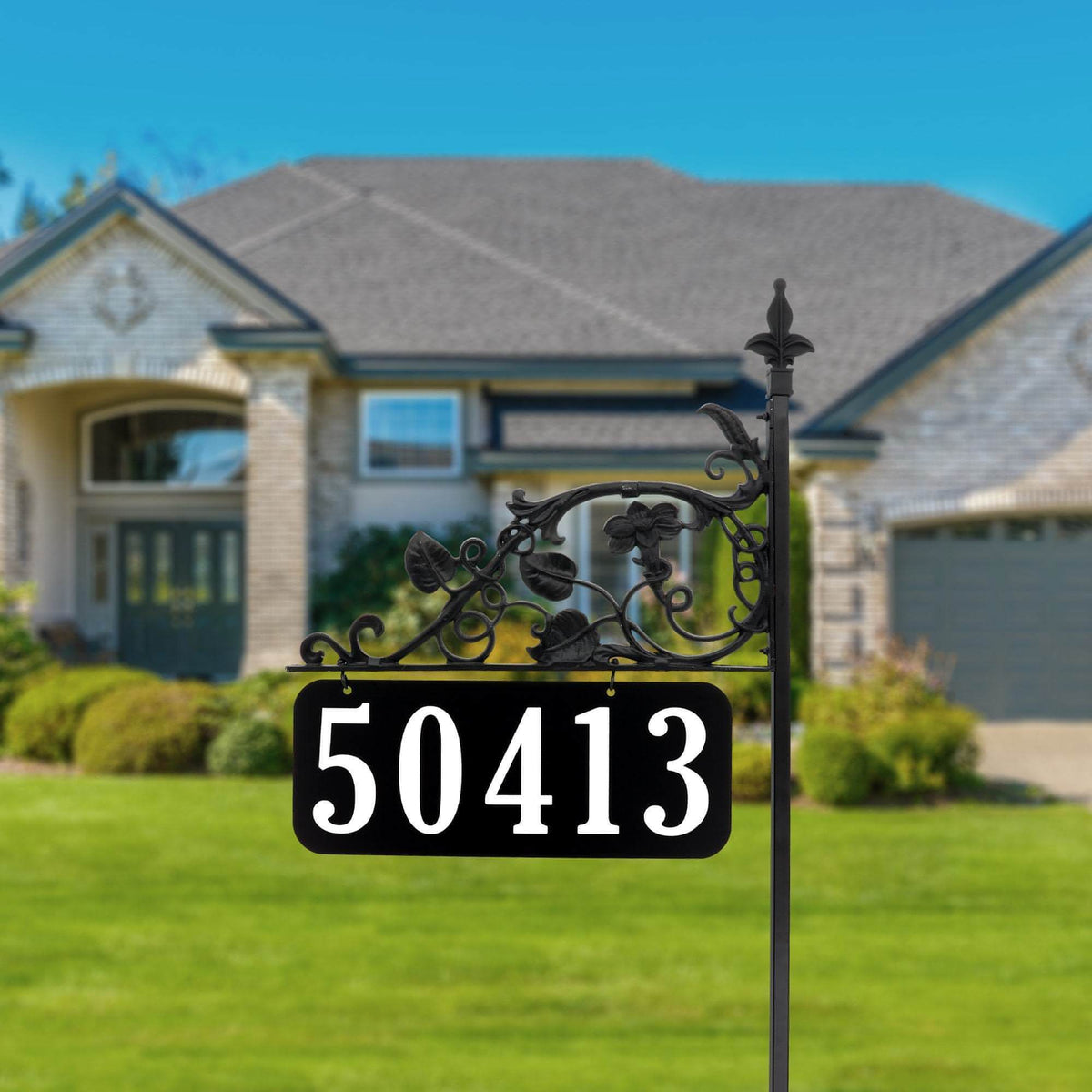 Premium All-Metal Magnolia Reflective Address Sign - 58" Pole