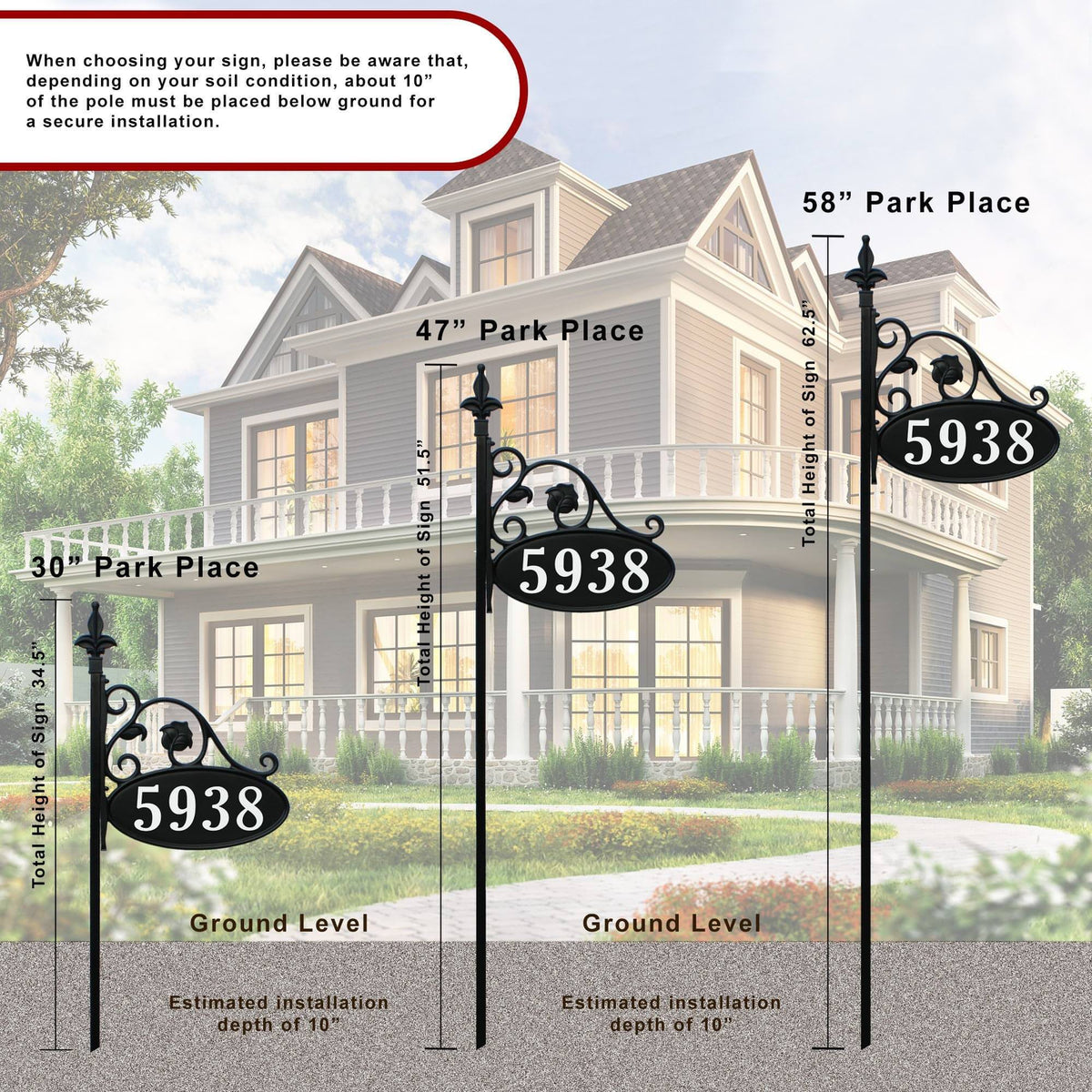 Park Place Oval Double-Sided Reflective Yard Address Sign