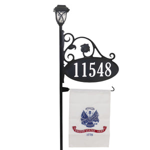 Park Place Reflective Address Sign With Flag And LED Solar Light
