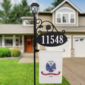 Park Place Reflective Address Sign With Flag And LED Solar Light