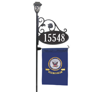 Park Place Reflective Address Sign With Flag And LED Solar Light