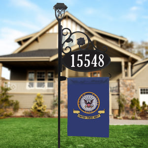 Park Place Reflective Address Sign With Flag And LED Solar Light