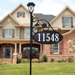 Park Place Oval Reflective Lawn Address Sign With Solar Light