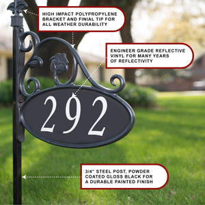 Park Place Oval Reflective Address Sign With Name Rider